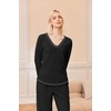 Ekouaer Women’s Pajamas Set 2 Piece Fuzzy Lounge Set Long Sleeve Sleepwear Fall Winter Loungewear Outfits Matching Clothes(Black)