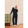 Ekouaer Women’s Pajamas Set 2 Piece Fuzzy Lounge Set Long Sleeve Sleepwear Fall Winter Loungewear Outfits Matching Clothes(Black)