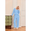 Ekouaer Women’s Pajamas Set 2 Piece Fuzzy Lounge Set Long Sleeve Sleepwear Fall Winter Loungewear Outfits Matching Clothes(Blue)