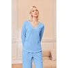 Ekouaer Women’s Pajamas Set 2 Piece Fuzzy Lounge Set Long Sleeve Sleepwear Fall Winter Loungewear Outfits Matching Clothes(Blue)