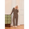 Ekouaer Women’s Pajamas Set 2 Piece Fuzzy Lounge Set Long Sleeve Sleepwear Fall Winter Loungewear Outfits Matching Clothes(Brown)