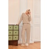 Ekouaer Women’s Pajamas Set 2 Piece Fuzzy Lounge Set Long Sleeve Sleepwear Fall Winter Loungewear Outfits Matching Clothes(Khaki)