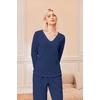 Ekouaer Women’s Pajamas Set 2 Piece Fuzzy Lounge Set Long Sleeve Sleepwear Fall Winter Loungewear Outfits Matching Clothes(Navy Blue)