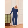Ekouaer Women’s Pajamas Set 2 Piece Fuzzy Lounge Set Long Sleeve Sleepwear Fall Winter Loungewear Outfits Matching Clothes(Navy Blue)