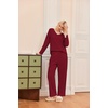 Ekouaer Women’s Pajamas Set 2 Piece Fuzzy Lounge Set Long Sleeve Sleepwear Fall Winter Loungewear Outfits Matching Clothes(Wine Red)