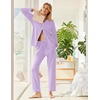 Ekouaer Womens Pajamas Set Cotton Long Sleeve Button Down Sleepwear Top and Long Pants Soft 2 Piece Pjs Lounge Set S-XXL(Lilac)