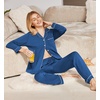 Ekouaer Womens Pajamas Set Cotton Long Sleeve Button Down Sleepwear Top and Long Pants Soft 2 Piece Pjs Lounge Set S-XXL(Navy Blue)