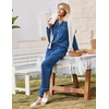 Ekouaer Womens Pajamas Set Cotton Long Sleeve Button Down Sleepwear Top and Long Pants Soft 2 Piece Pjs Lounge Set S-XXL(Navy Blue)