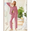 Ekouaer Womens Pajamas Set Cotton Long Sleeve Button Down Sleepwear Top and Long Pants Soft 2 Piece Pjs Lounge Set S-XXL(Purple Red)