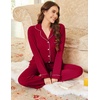 Ekouaer Womens Pajamas Set Cotton Long Sleeve Button Down Sleepwear Top and Long Pants Soft 2 Piece Pjs Lounge Set S-XXL(Wine)