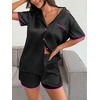 Ekouaer Women’s Satin Pajamas Set 2 piece Silky Sleepwear Buttton Down Short Sleeves Top and Shorts Pj Set S-XXL(Black)