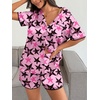 Ekouaer Women’s Satin Pajamas Set 2 piece Silky Sleepwear Buttton Down Short Sleeves Top and Shorts Pj Set S-XXL(Black Pink Star)