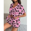 Ekouaer Women’s Satin Pajamas Set 2 piece Silky Sleepwear Buttton Down Short Sleeves Top and Shorts Pj Set S-XXL(Black Pink Star)