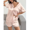Ekouaer Women’s Satin Pajamas Set 2 piece Silky Sleepwear Buttton Down Short Sleeves Top and Shorts Pj Set S-XXL(Champagne)