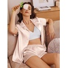 Ekouaer Women’s Satin Pajamas Set 2 piece Silky Sleepwear Buttton Down Short Sleeves Top and Shorts Pj Set S-XXL(Champagne)