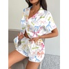 Ekouaer Women’s Satin Pajamas Set 2 piece Silky Sleepwear Buttton Down Short Sleeves Top and Shorts Pj Set S-XXL(Colorful Bows)