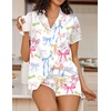 Ekouaer Women’s Satin Pajamas Set 2 piece Silky Sleepwear Buttton Down Short Sleeves Top and Shorts Pj Set S-XXL(Colorful Bows)