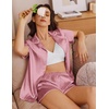 Ekouaer Women’s Satin Pajamas Set 2 piece Silky Sleepwear Buttton Down Short Sleeves Top and Shorts Pj Set S-XXL(Dusty Rose)