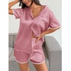Ekouaer Women’s Satin Pajamas Set 2 piece Silky Sleepwear Buttton Down Short Sleeves Top and Shorts Pj Set S-XXL(Dusty Rose)