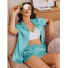Ekouaer Women’s Satin Pajamas Set 2 piece Silky Sleepwear Buttton Down Short Sleeves Top and Shorts Pj Set S-XXL(Green)