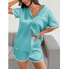 Ekouaer Women’s Satin Pajamas Set 2 piece Silky Sleepwear Buttton Down Short Sleeves Top and Shorts Pj Set S-XXL(Green)