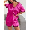 Ekouaer Women’s Satin Pajamas Set 2 piece Silky Sleepwear Buttton Down Short Sleeves Top and Shorts Pj Set S-XXL(Hot Pink)