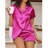Ekouaer Women’s Satin Pajamas Set 2 piece Silky Sleepwear Buttton Down Short Sleeves Top and Shorts Pj Set S-XXL(Hot Pink)