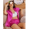 Ekouaer Women’s Satin Pajamas Set 2 piece Silky Sleepwear Buttton Down Short Sleeves Top and Shorts Pj Set S-XXL(Hot Pink)