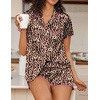 Ekouaer Women’s Satin Pajamas Set 2 piece Silky Sleepwear Buttton Down Short Sleeves Top and Shorts Pj Set S-XXL(Leopard)