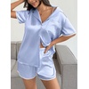 Ekouaer Women’s Satin Pajamas Set 2 piece Silky Sleepwear Buttton Down Short Sleeves Top and Shorts Pj Set S-XXL(Light Blue)