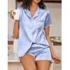 Ekouaer Women’s Satin Pajamas Set 2 piece Silky Sleepwear Buttton Down Short Sleeves Top and Shorts Pj Set S-XXL(Light Blue)