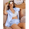 Ekouaer Women’s Satin Pajamas Set 2 piece Silky Sleepwear Buttton Down Short Sleeves Top and Shorts Pj Set S-XXL(Light Blue)
