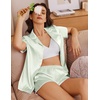 Ekouaer Women’s Satin Pajamas Set 2 piece Silky Sleepwear Buttton Down Short Sleeves Top and Shorts Pj Set S-XXL(Light Green)