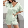 Ekouaer Women’s Satin Pajamas Set 2 piece Silky Sleepwear Buttton Down Short Sleeves Top and Shorts Pj Set S-XXL(Light Green)