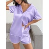 Ekouaer Women’s Satin Pajamas Set 2 piece Silky Sleepwear Buttton Down Short Sleeves Top and Shorts Pj Set S-XXL(Light Purple)