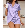 Ekouaer Women’s Satin Pajamas Set 2 piece Silky Sleepwear Buttton Down Short Sleeves Top and Shorts Pj Set S-XXL(Light Purple)