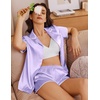 Ekouaer Women’s Satin Pajamas Set 2 piece Silky Sleepwear Buttton Down Short Sleeves Top and Shorts Pj Set S-XXL(Light Purple)