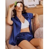 Ekouaer Women’s Satin Pajamas Set 2 piece Silky Sleepwear Buttton Down Short Sleeves Top and Shorts Pj Set S-XXL(Navy Blue)