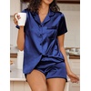 Ekouaer Women’s Satin Pajamas Set 2 piece Silky Sleepwear Buttton Down Short Sleeves Top and Shorts Pj Set S-XXL(Navy Blue)