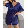 Ekouaer Women’s Satin Pajamas Set 2 piece Silky Sleepwear Buttton Down Short Sleeves Top and Shorts Pj Set S-XXL(Navy Blue)