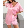 Ekouaer Women’s Satin Pajamas Set 2 piece Silky Sleepwear Buttton Down Short Sleeves Top and Shorts Pj Set S-XXL(Pink)