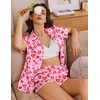 Ekouaer Women’s Satin Pajamas Set 2 piece Silky Sleepwear Buttton Down Short Sleeves Top and Shorts Pj Set S-XXL(Pink Leopard)