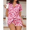 Ekouaer Women’s Satin Pajamas Set 2 piece Silky Sleepwear Buttton Down Short Sleeves Top and Shorts Pj Set S-XXL(Pink Leopard)