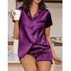 Ekouaer Women’s Satin Pajamas Set 2 piece Silky Sleepwear Buttton Down Short Sleeves Top and Shorts Pj Set S-XXL(Purple)