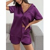 Ekouaer Women’s Satin Pajamas Set 2 piece Silky Sleepwear Buttton Down Short Sleeves Top and Shorts Pj Set S-XXL(Purple)