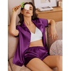 Ekouaer Women’s Satin Pajamas Set 2 piece Silky Sleepwear Buttton Down Short Sleeves Top and Shorts Pj Set S-XXL(Purple)