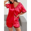 Ekouaer Women’s Satin Pajamas Set 2 piece Silky Sleepwear Buttton Down Short Sleeves Top and Shorts Pj Set S-XXL(Red)