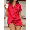 Ekouaer Women’s Satin Pajamas Set 2 piece Silky Sleepwear Buttton Down Short Sleeves Top and Shorts Pj Set S-XXL(Red)