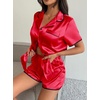 Ekouaer Women’s Satin Pajamas Set 2 piece Silky Sleepwear Buttton Down Short Sleeves Top and Shorts Pj Set S-XXL(Red)