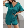 Ekouaer Women’s Satin Pajamas Set 2 piece Silky Sleepwear Buttton Down Short Sleeves Top and Shorts Pj Set S-XXL(Teal)